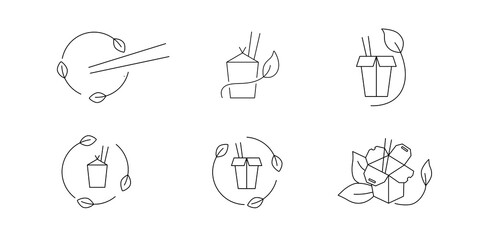 Fast food and take away vegan friendly eco packaging symbol for restaurant, cafe. Plastic free and recyclable. Editable stroke. Vector stock illustration isolated on white background. 