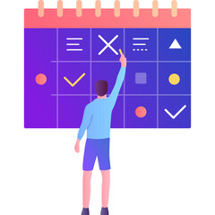 Man planning vector calendar schedule flat icon