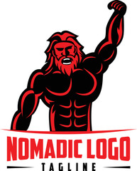 Fitness Mascot logo for gym, bodybuilder logo, Tribal chief, Mascular logo Design