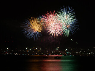 Fireworks by the sea opening of the city celebration August M&aacute;laga Fair