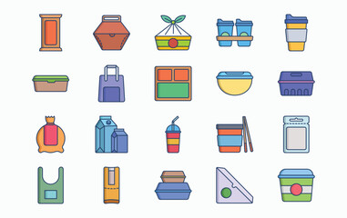 Food Packaging and Takeaway icon set