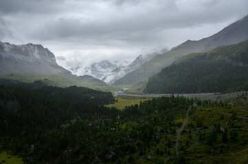 view over Spittelgrund near Kandersteg on a rainy summer day