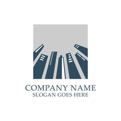 Building exterior construction logo design, apartment with modern square concept Premium Vector
