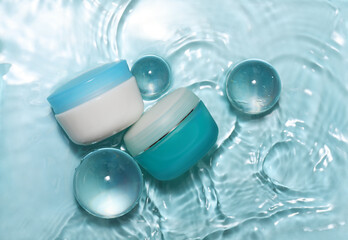 Cosmetic cream jars with pure water