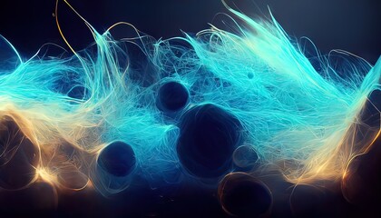 Small microscopic molecule. Technology, biology abstract organisme seen under microscope. Futuristic laboratory research illustration. Science background. 3d render of blue particles floating.
