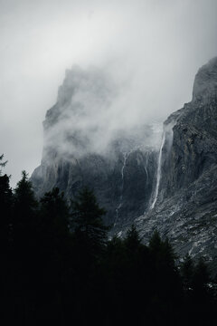 Waterfall On Gemmi Pass In Mist