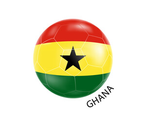 A soccer ball in the colors of the flag of Ghana.Vector illustration of a soccer ball.The concept of football in 2022.