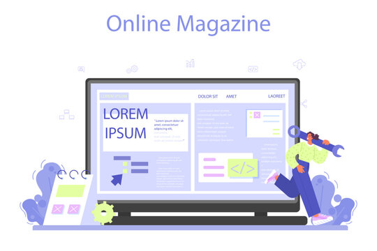 Website development online service or platform. HTML coding process