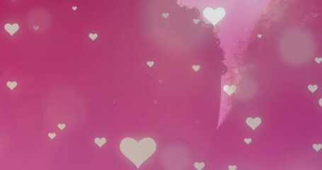 Animation of glowing spots and hearts over diverse couple embracing - Powered by Adobe