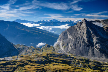 view of Dom, Weisshorn and the other 4000 m peaks in the Valais alps from Gemmi Pass