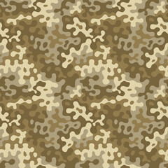 Brown beige camouflage seamless pattern. Modern military camo texture. Desert masking color. Stock vector illustration.