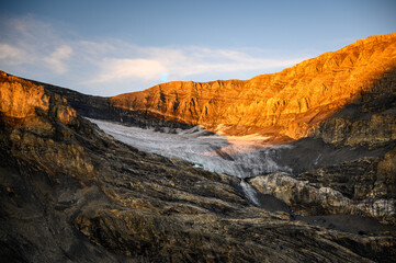 remains of Lämmerengletscher at sunset in Valais