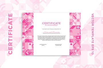 Modern business diploma mockup for graduation or course completion. Elegant pinkish design of certificate of appreciation template with Bauhaus geometric pattern. Trendy vector background EPS 10