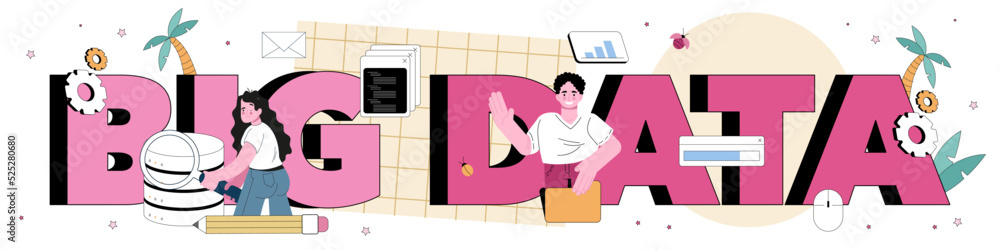 Poster big data typographic header. big data specialist visualize and analyse