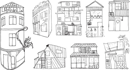 a set of hand drawn illustrations of house