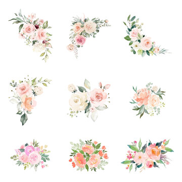 Set of watercolor flower vector illustration for greeting card or invitation design © Nana