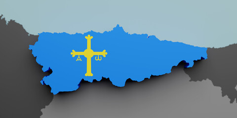 3d Asturias region flag and map