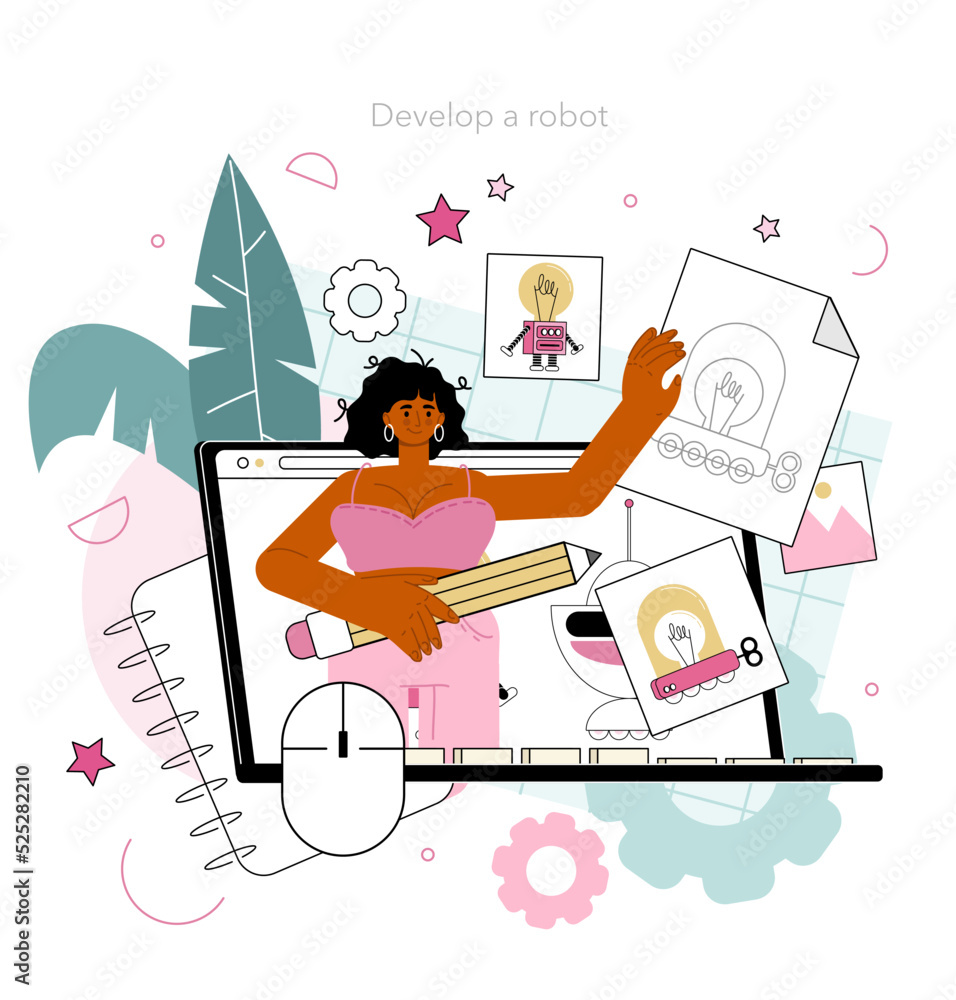 Poster cyber engineering online service or platform. robotics' constructing
