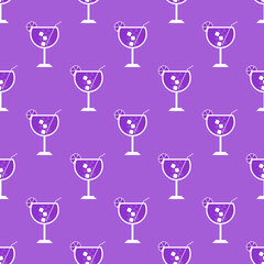 Cocktail seamless pattern. Icons of alcohol drink with cocktail straw and slice lemon. Cocktail party background. Modern design for print on wrapping paper, wallpaper, packaging. Vector illustration