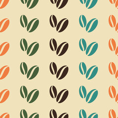 Coffee beans seamless pattern. Coffee background in retro color. Coffee shop design for print on wrapping paper, wallpaper, packaging, menu. Vector illustration