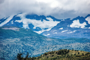 Torres del Paine, Chile. Cloudy weather austral landscape in Patagonia