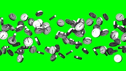Clocks on green chroma key background.
3D illustration for background.