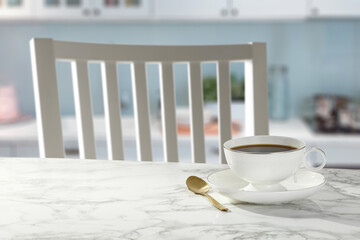 Marble desk of free space and cup of coffee 