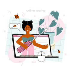 Software tester online service or platform. Application or website code