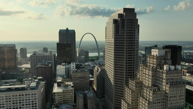 Aerial view of the Arch near downtown St Louis, Missouri
