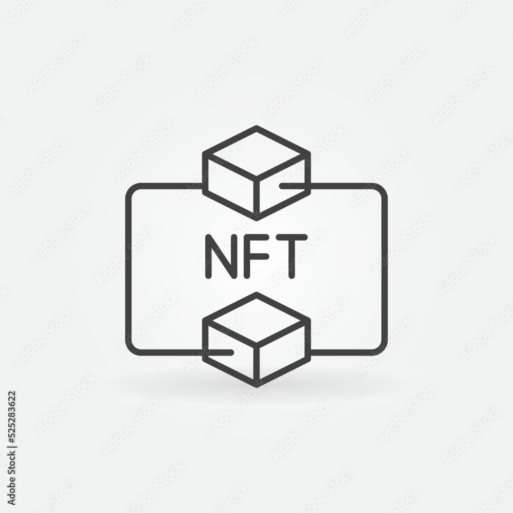 Poster nft with two blockchain blocks linear vector concept icon