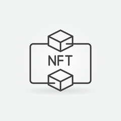 NFT with Two Blockchain Blocks linear vector concept icon