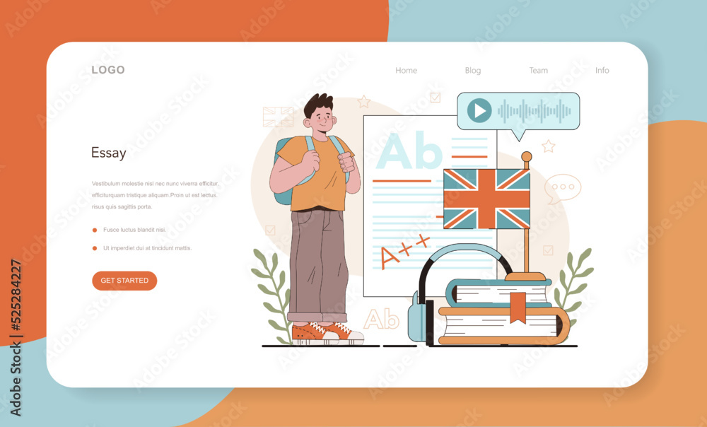 Poster english class web banner or landing page. study foreign languages