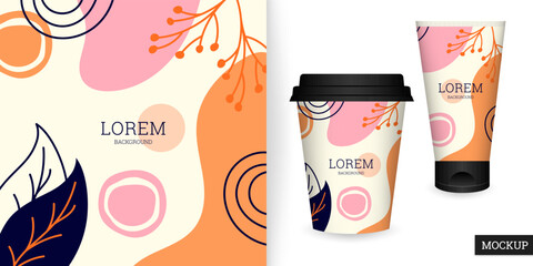 Abstract background in flat style. Modern banner for beauty presentation. Template with colorful wavy shapes. Vector illustration. Branding design for cosmetics cover, card, flyer, poster. Stock.