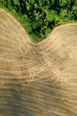 Aerial view of the shape of the fields Tuscany Italy