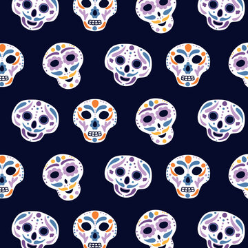 Seamless pattern with skulls. Pattren for the day of the dead. Vector illustration.