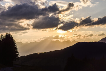Sunset in the mountains of Switzerland