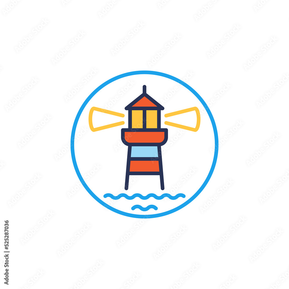 Poster lighthouse with waves vector concept colored circle-shaped icon