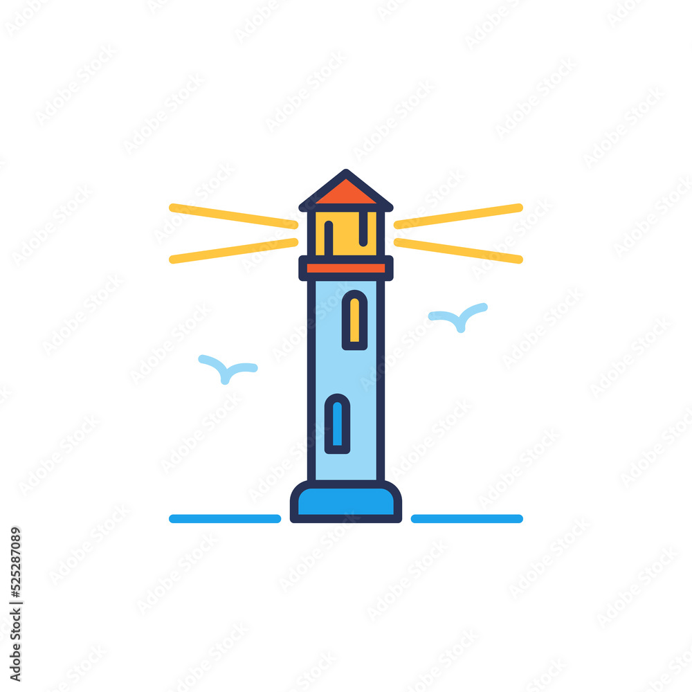 Poster lighthouse with seagulls vector concept simple colored icon