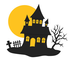 Silhouette Of Horror House Halloween Concept Vector Illustration In Flat Style