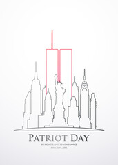 911 Patriot Day vertical banner. Twin Towers Remembrance Day. New York city September 11, 2001. Vector design template.