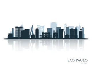 Sao Paulo skyline silhouette with reflection. Landscape Sao Paulo, Brazil. Vector illustration. - 525288058