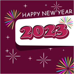 Happy new year greeting card design with festive fireworks explosionson dark background. holyday vector illustrations