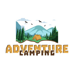 Fototapeta na wymiar Logos for Camping Mountain Adventure, Emblems and Badges. Forest Vector Illustration Design Template 