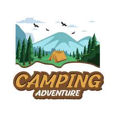 Logos for Camping Mountain Adventure, Emblems and Badges. Forest Vector Illustration Design Template	