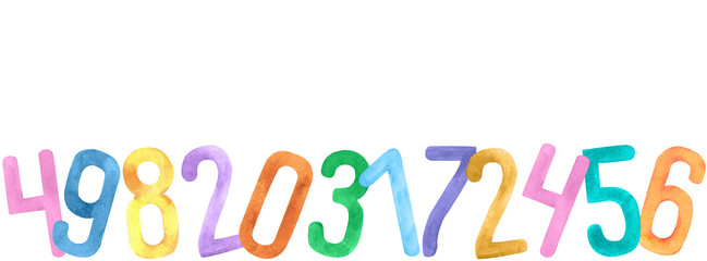 Colorful numbers banner. Cute watercolor illustration for kids design. Hand draw isolated on white.