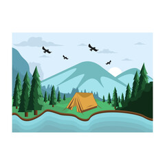 Logos for Camping Mountain Adventure, Emblems and Badges. Forest Vector Illustration Design Template	