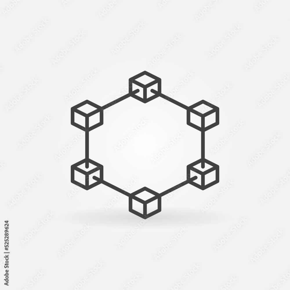 Poster block-chain cryptocurrency vector concept linear icon. blockchain crypto symbol