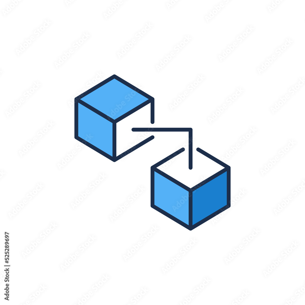 Poster two connected blocks modern icon. blockchain technology vector symbol