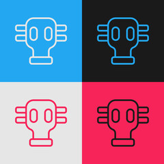 Pop art line Gas mask icon isolated on color background. Respirator sign. Vector