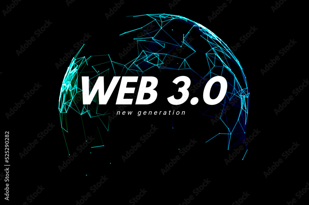 Poster web 3 world technology digital background. web3 planet future internet new version blockchain metave